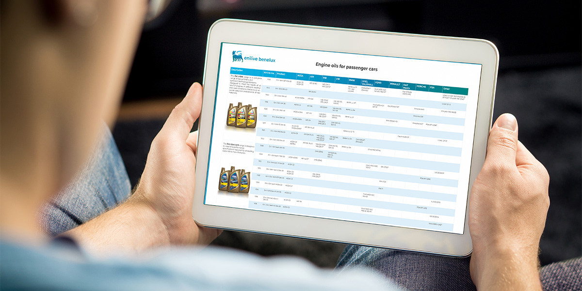 Engine oil for passenger cars product chart